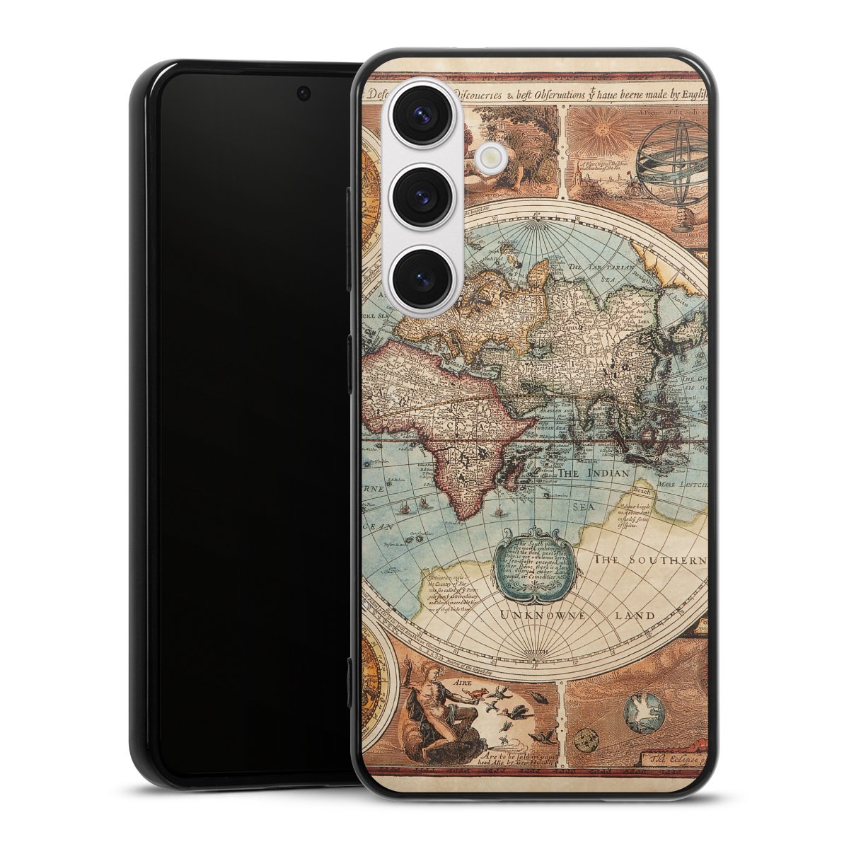 Galaxy S24 Handy Silikon Hülle Case schwarz Handyhülle World Map Vintage Map