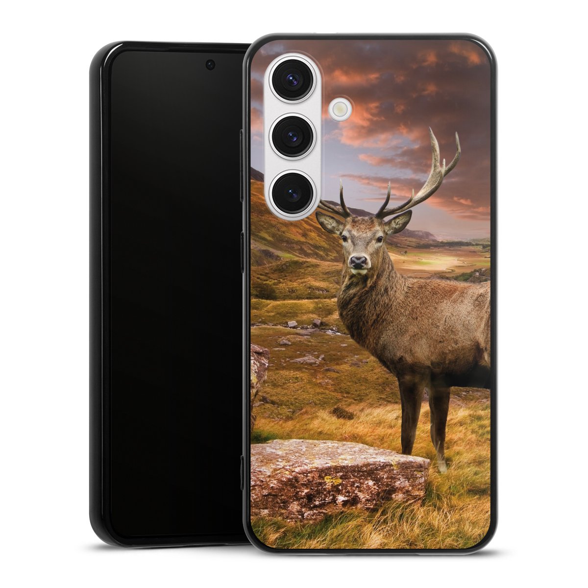 Galaxy S24 Handy Silikon Hülle Case schwarz Handyhülle Meadow Mountain Deer