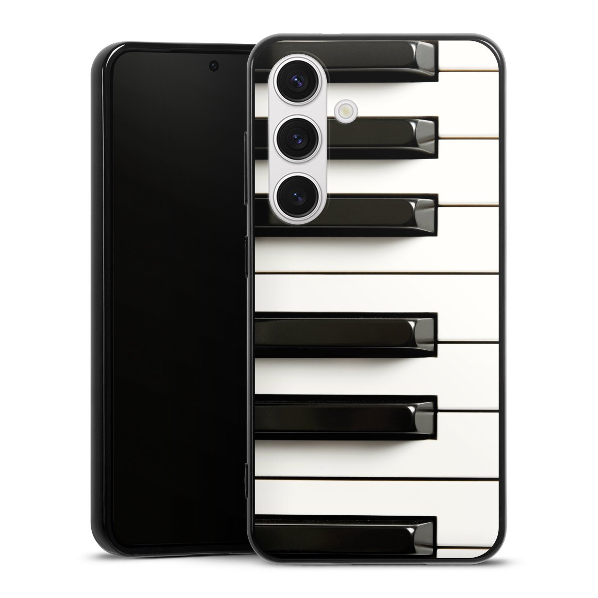 Galaxy S24 Handy Silikon Hülle Case schwarz Handyhülle Klavier Piano Music