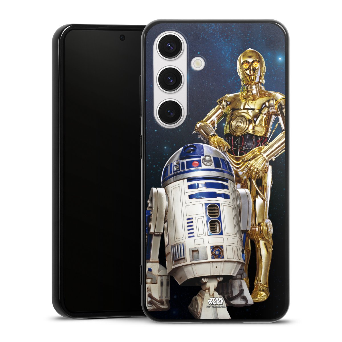 Galaxy S24 Handy Silikon Hülle Case schwarz Handyhülle Weltall Star Wars R2d2