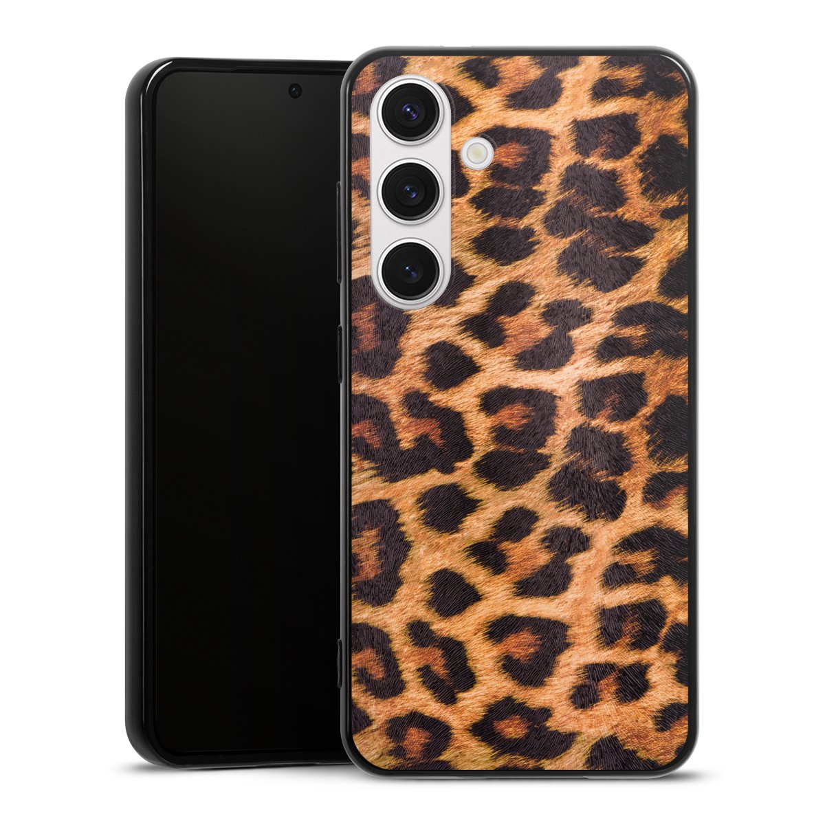 Galaxy S24 Handy Silikon Hülle Case schwarz Handyhülle Animal Print Leopard Fur