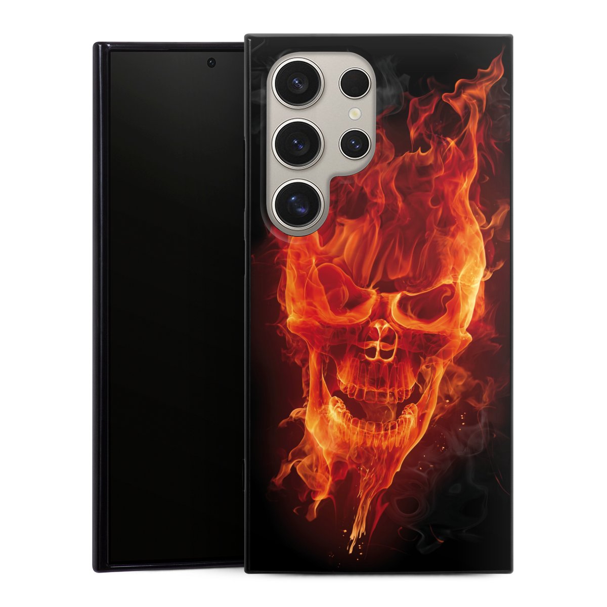 Galaxy S24 Ultra Handy Silikon Hülle Case schwarz Handyhülle Totenkopf Skull Fire