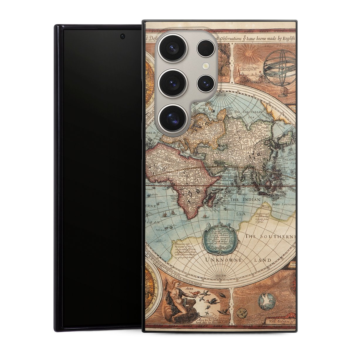 Galaxy S24 Ultra Handy Silikon Hülle Case schwarz Handyhülle World Map Vintage Map