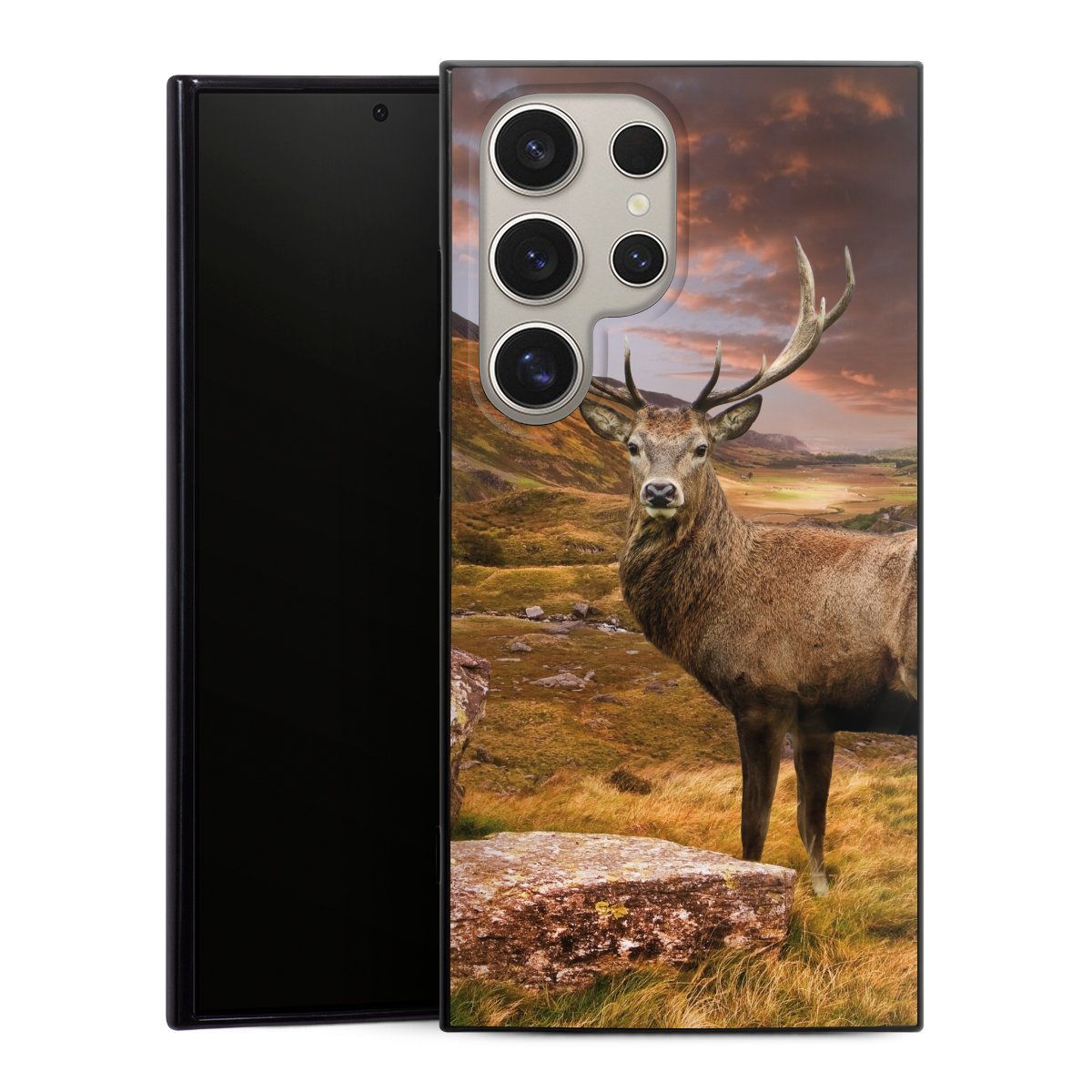 Galaxy S24 Ultra Handy Silikon Hülle Case schwarz Handyhülle Meadow Mountain Deer