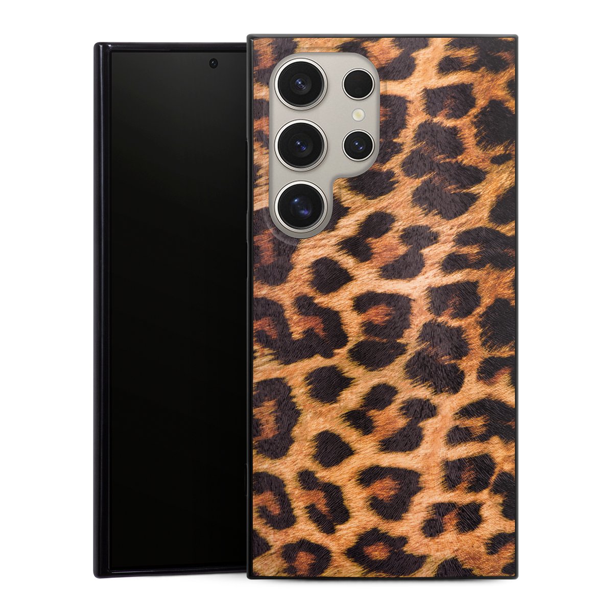 Galaxy S24 Ultra Handy Silikon Hülle Case schwarz Handyhülle Animal Print Leopard Fur