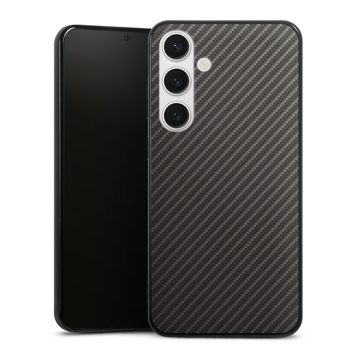 Galaxy S24+ Handy Silikon Hülle Case schwarz Handyhülle Metallic Look Carbon Muster