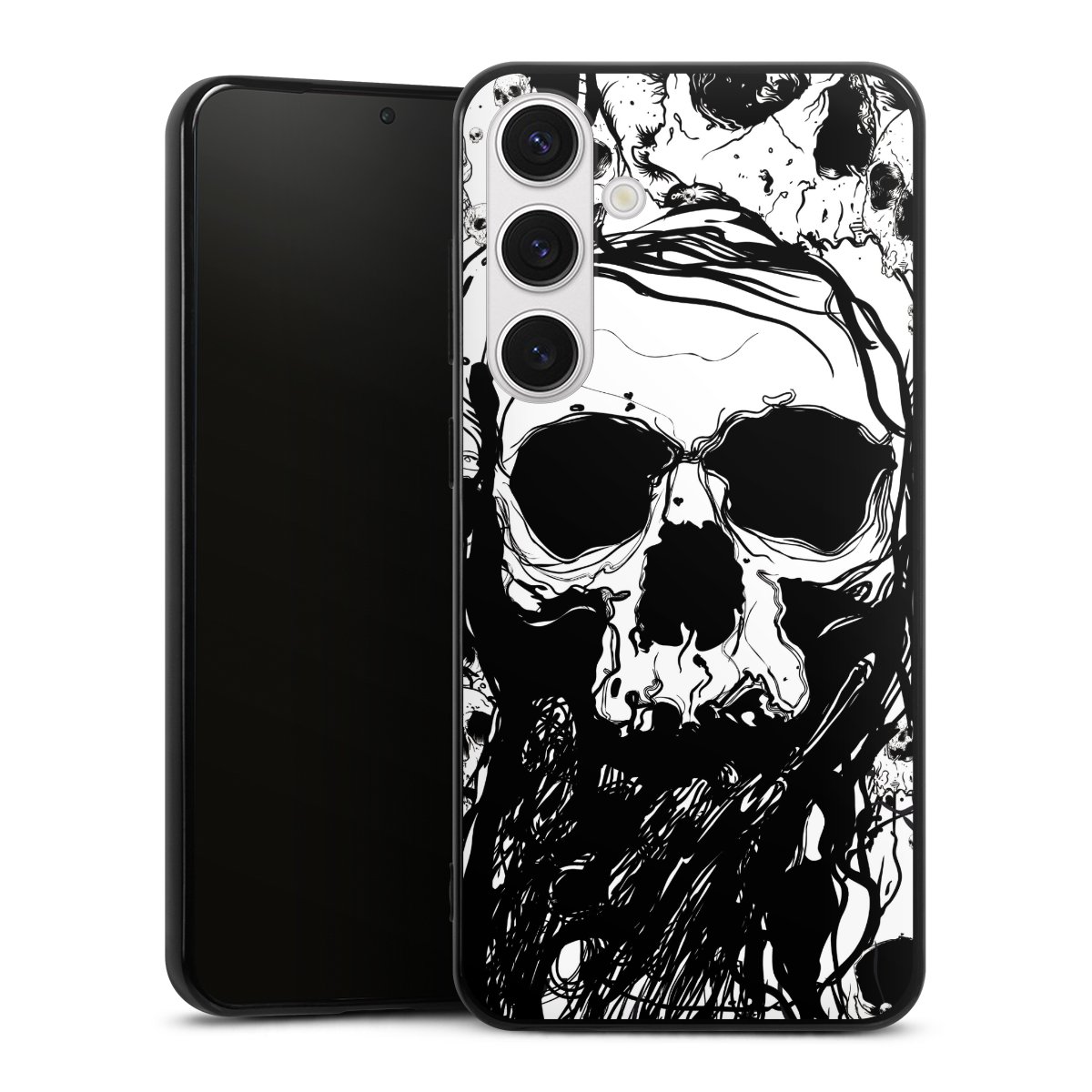 Galaxy S24+ Handy Silikon Hülle Case schwarz Handyhülle Totenkopf Halloween