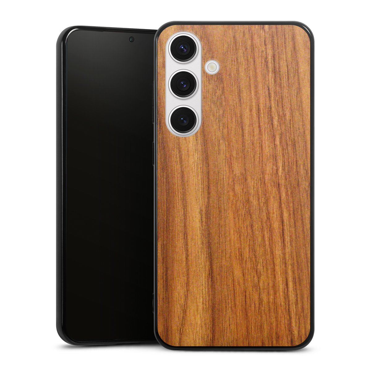 Galaxy S24+ Handy Silikon Hülle Case schwarz Handyhülle Wood Larch Wooden Look