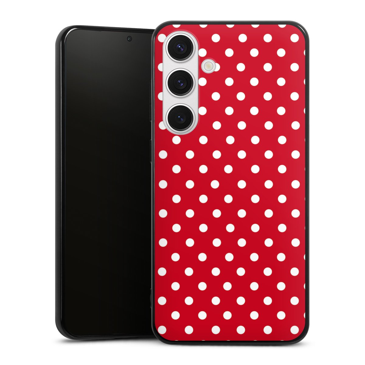 Galaxy S24+ Handy Silikon Hülle Case schwarz Handyhülle Points Polka Dots Retro