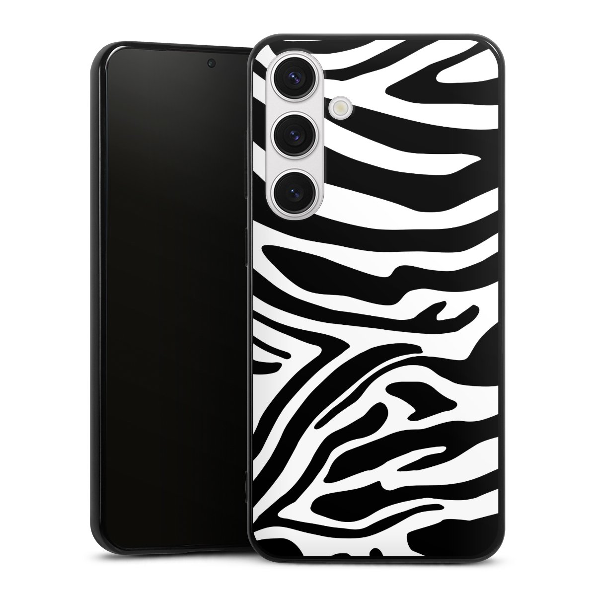 Galaxy S24+ Handy Silikon Hülle Case schwarz Handyhülle Zebra Animal Look Animal Print