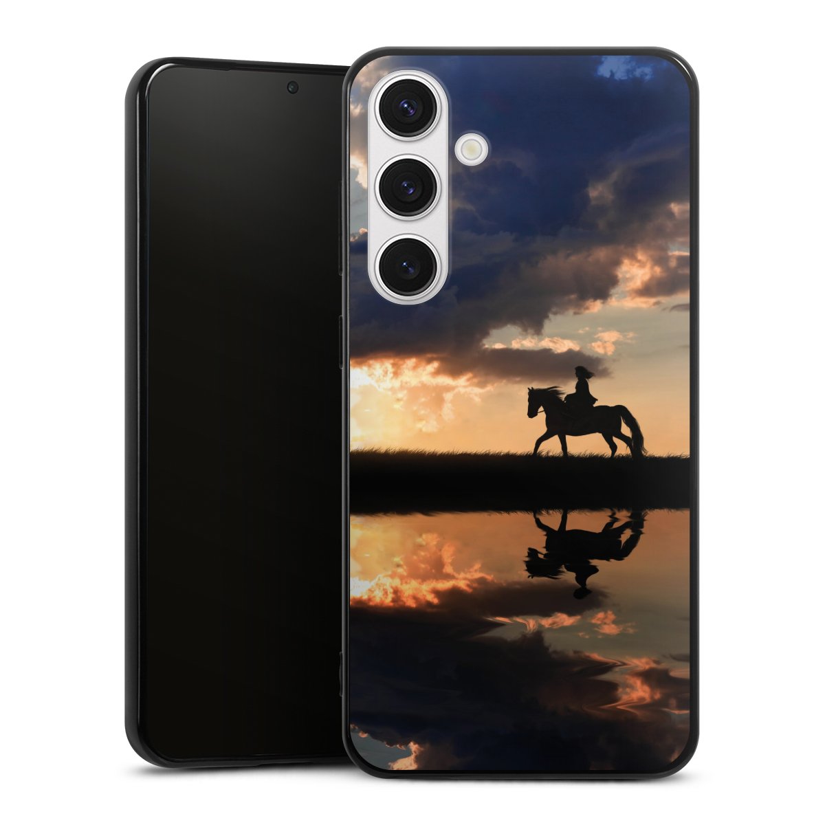 Galaxy S24+ Handy Silikon Hülle Case schwarz Handyhülle Horse Sunset Horseback Riding