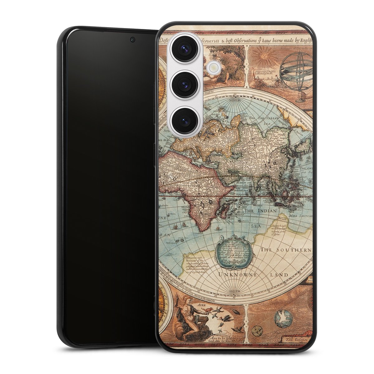 Galaxy S24+ Handy Silikon Hülle Case schwarz Handyhülle World Map Vintage Map