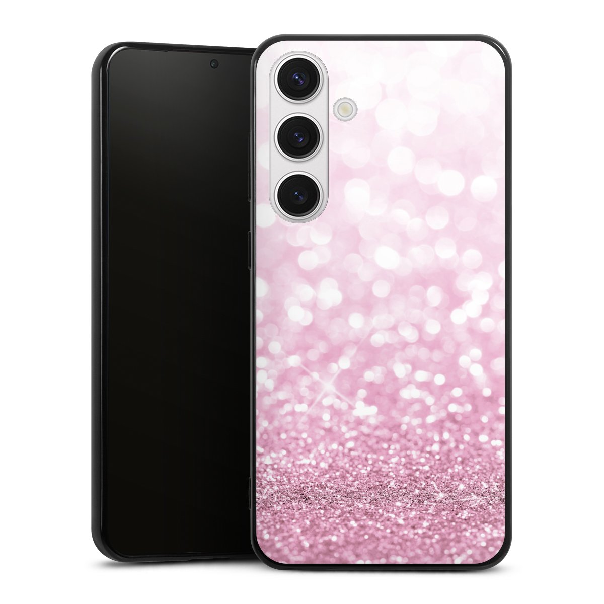 Galaxy S24+ Handy Silikon Hülle Case schwarz Handyhülle Glitzer Pink Shine