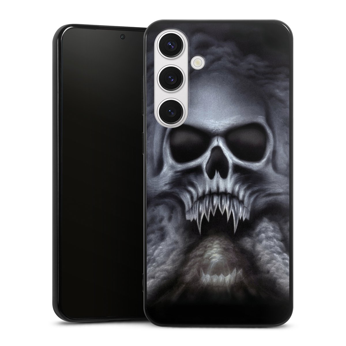 Galaxy S24+ Handy Silikon Hülle Case schwarz Handyhülle Totenkopf Skull