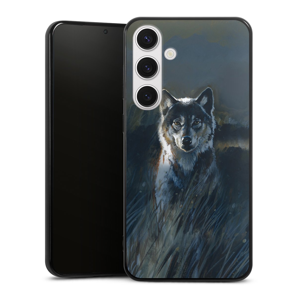 Galaxy S24+ Handy Silikon Hülle Case schwarz Handyhülle Nature Wolf Painting