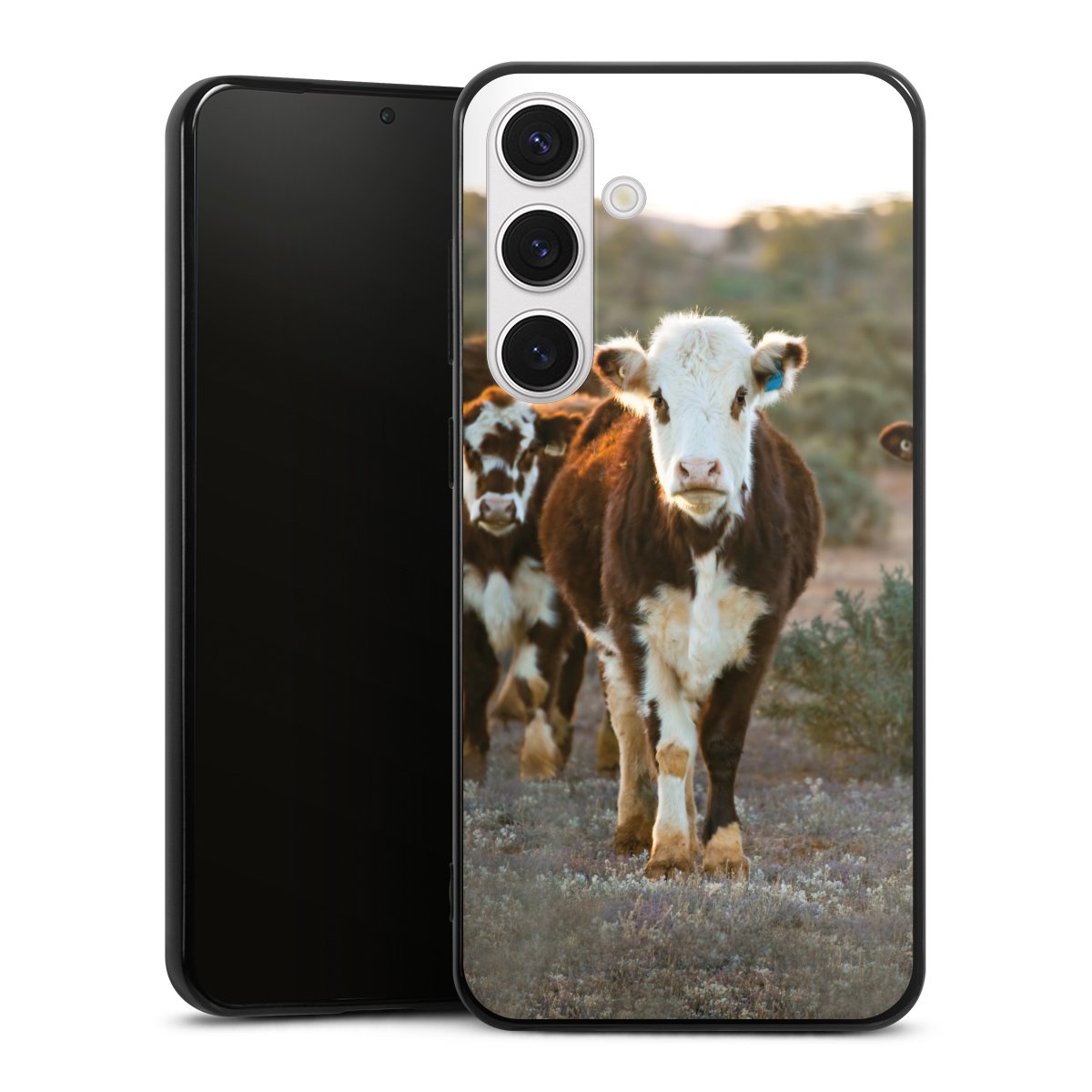 Galaxy S24+ Handy Silikon Hülle Case schwarz Handyhülle Cow Farmer Calf