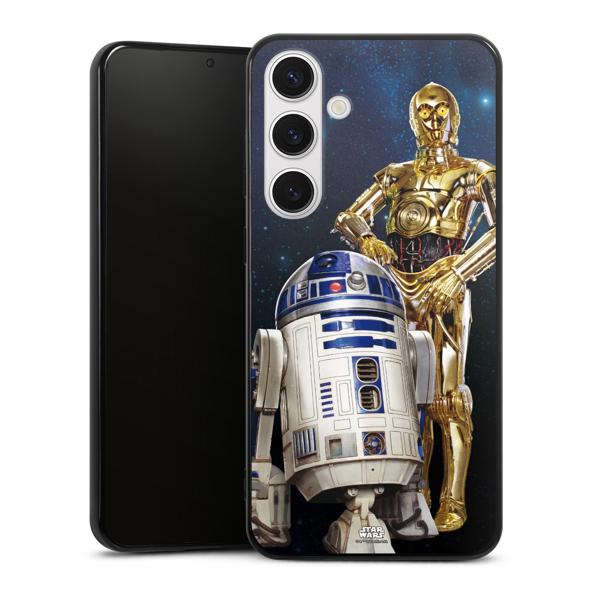 Galaxy S24+ Handy Silikon Hülle Case schwarz Handyhülle Weltall Star Wars R2d2