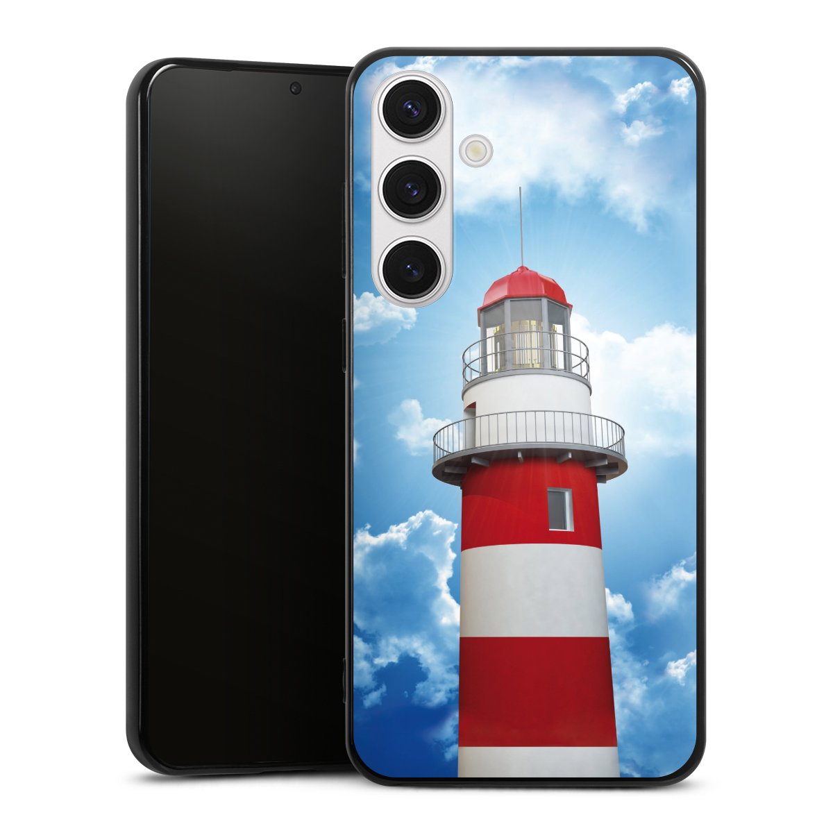 Galaxy S24+ Handy Silikon Hülle Case schwarz Handyhülle Lighthouse Sky Cloud