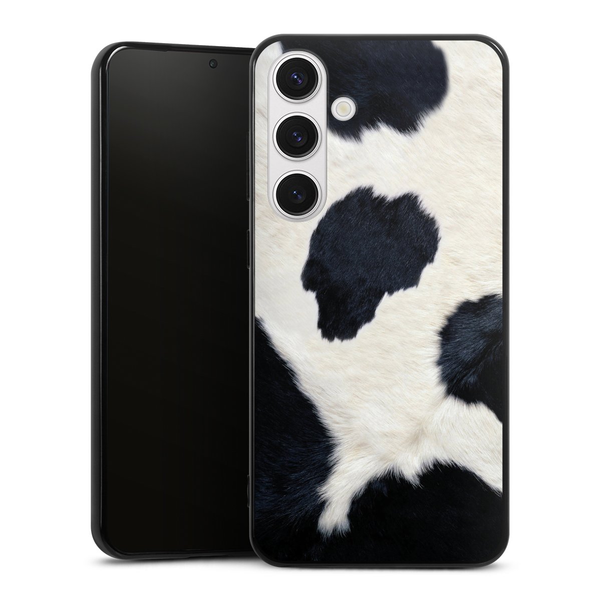 Galaxy S24+ Handy Silikon Hülle Case schwarz Handyhülle Animal Look Animal Print Cow Skin