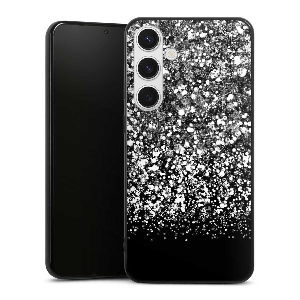 Galaxy S24+ Handy Silikon Hülle Case schwarz Handyhülle Glitzer Snowflake Muster