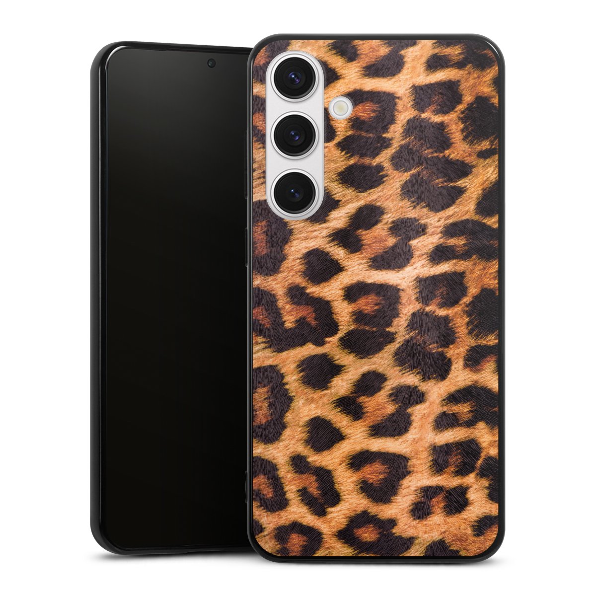 Galaxy S24+ Handy Silikon Hülle Case schwarz Handyhülle Animal Print Leopard Fur