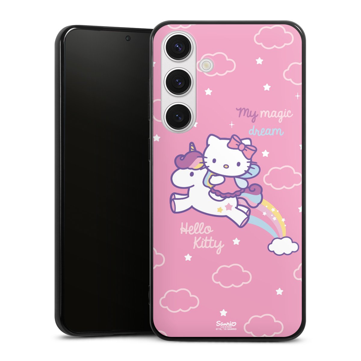 Galaxy S24+ Handy Silikon Hülle Case schwarz Handyhülle Einhorn Official Licensed Product Hello Kitty