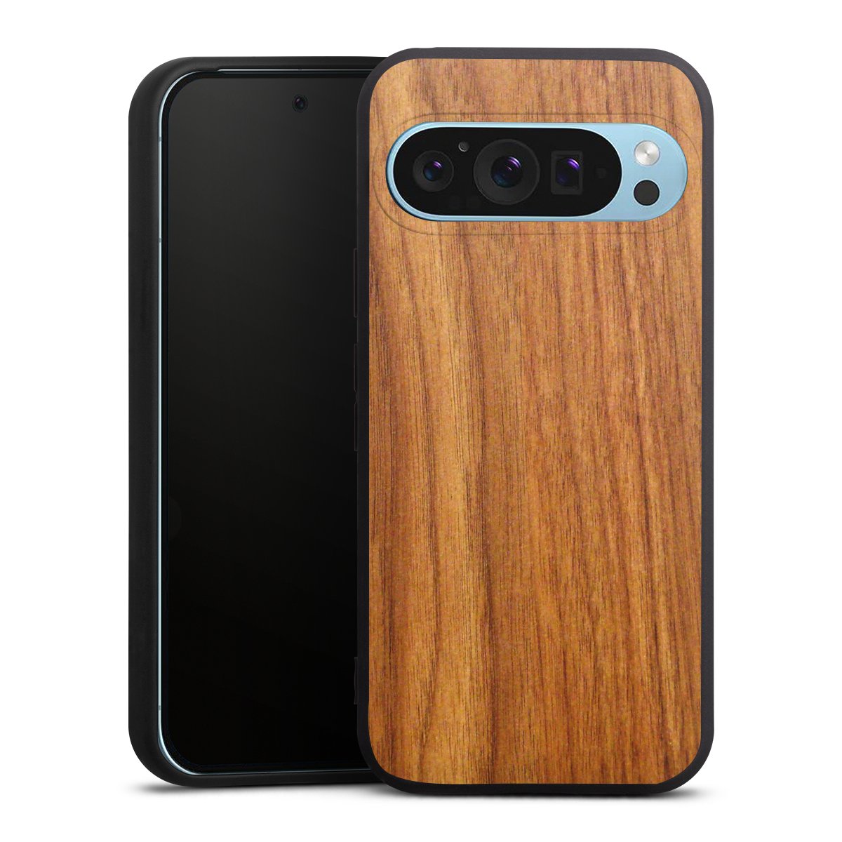 Google Pixel 9 Pro Handy Premium Silikon Hülle Handyhülle schwarz Case Wood Larch Wooden Look Silikon Premium Case