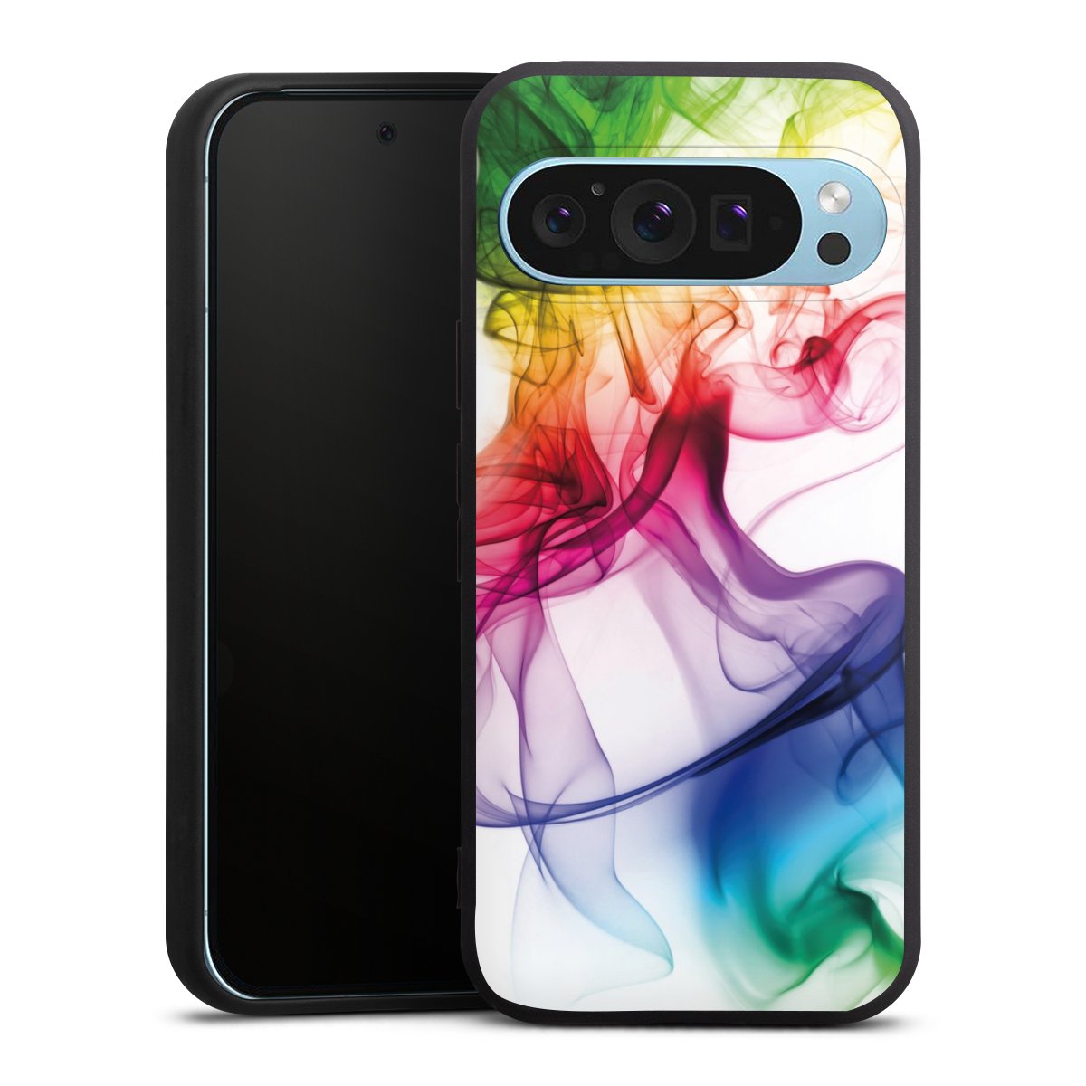 Google Pixel 9 Pro Handy Premium Silikon Hülle Handyhülle schwarz Case Water Colour Rainbow Silikon Premium Case