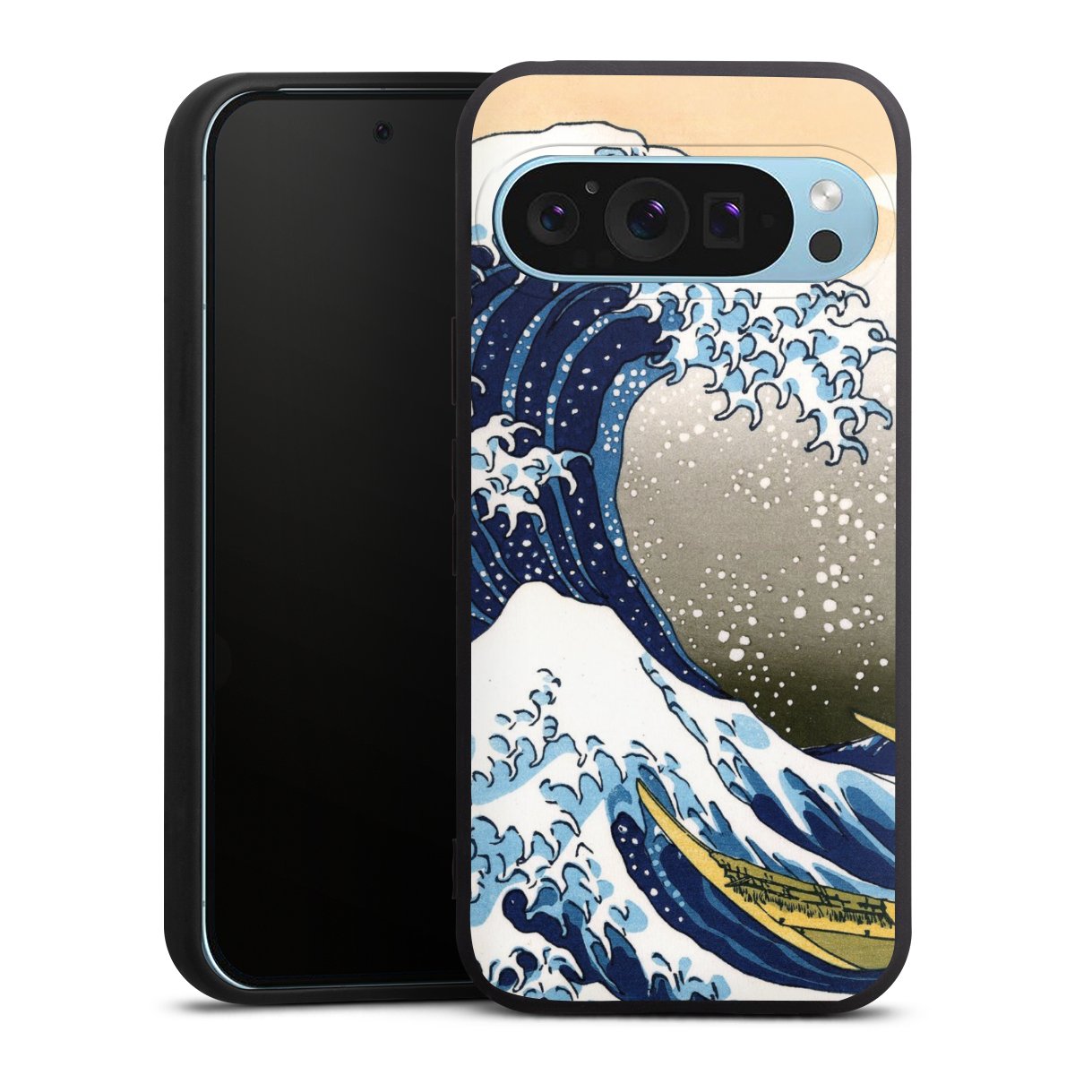 Google Pixel 9 Pro Handy Premium Silikon Hülle Handyhülle schwarz Case Kunst Katsushika Hokusai Die Große Welle Vor Kanagawa Silikon Premium Case