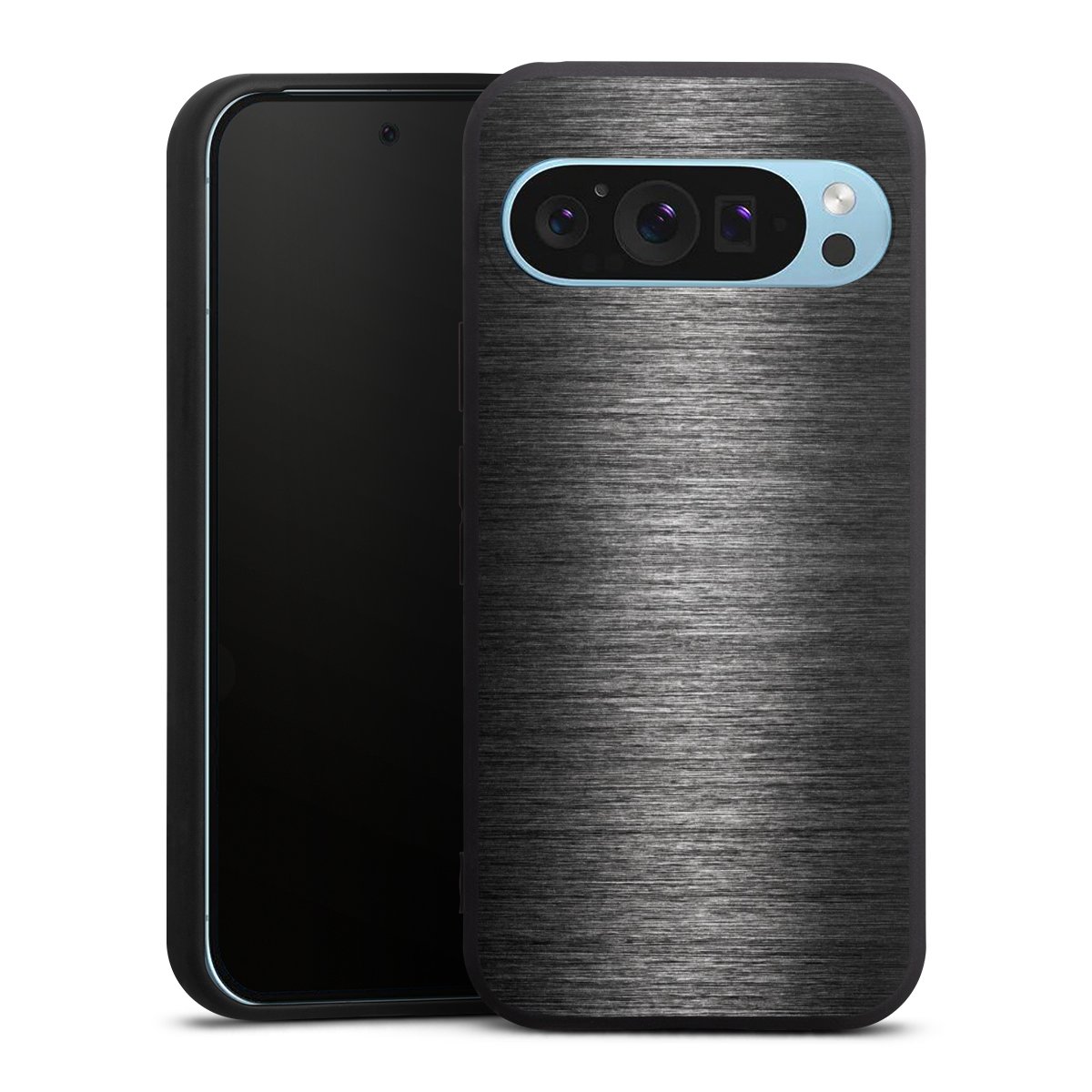 Google Pixel 9 Pro Handy Premium Silikon Hülle Handyhülle schwarz Case Metallic Look Anthracite Metal Silikon Premium Case