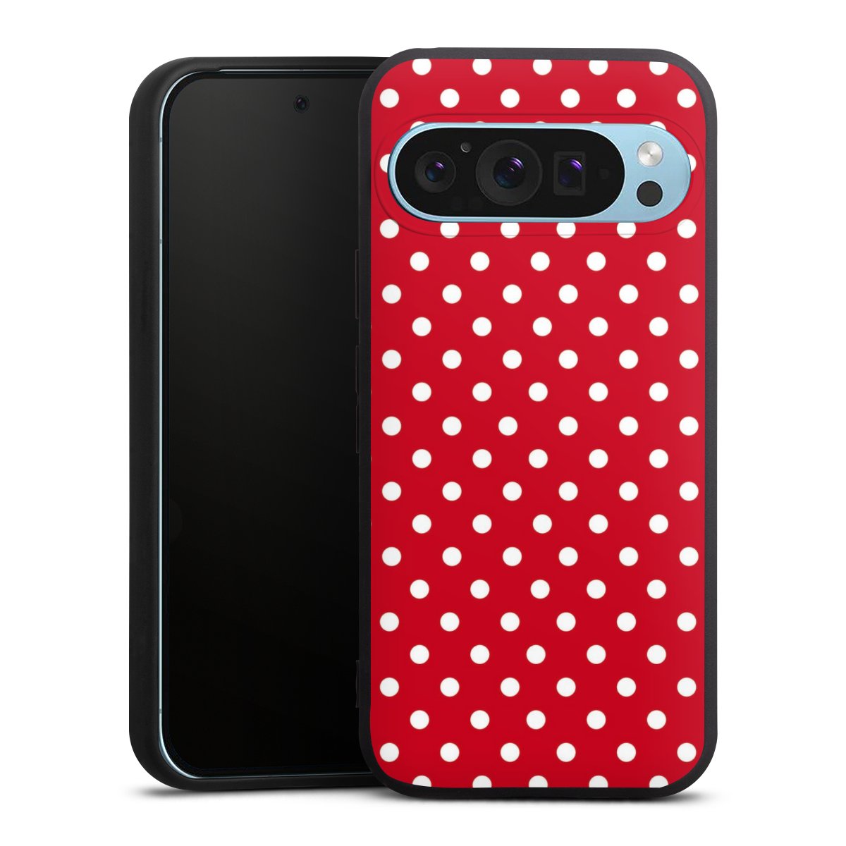 Google Pixel 9 Pro Handy Premium Silikon Hülle Handyhülle schwarz Case Points Polka Dots Retro Silikon Premium Case