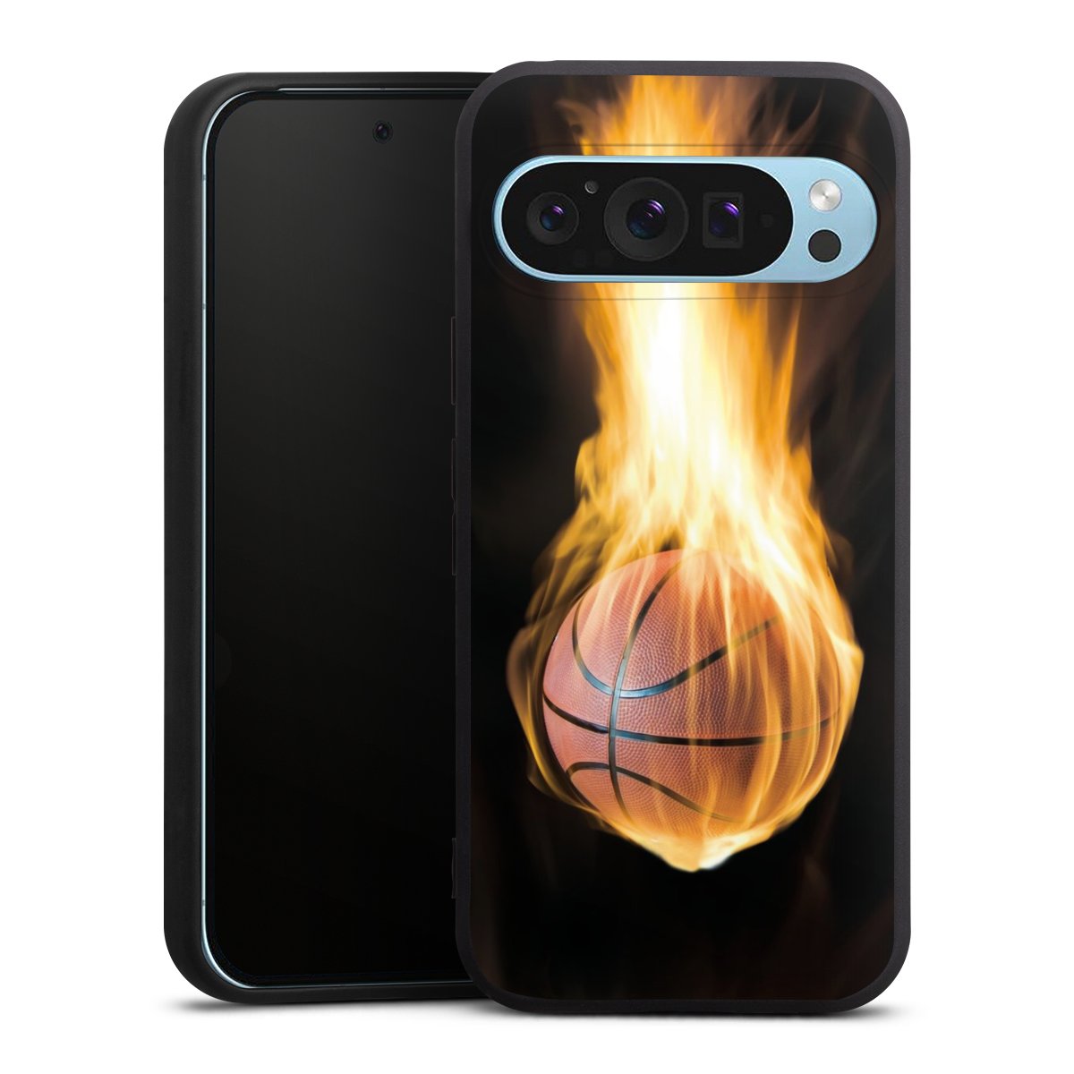 Google Pixel 9 Pro Handy Premium Silikon Hülle Handyhülle schwarz Case Basketball Sports Fire Silikon Premium Case