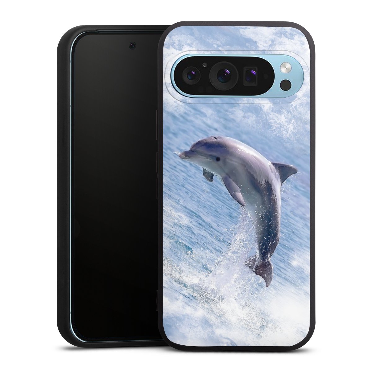 Google Pixel 9 Pro Handy Premium Silikon Hülle Handyhülle schwarz Case Dolphin Ocean Wale Silikon Premium Case