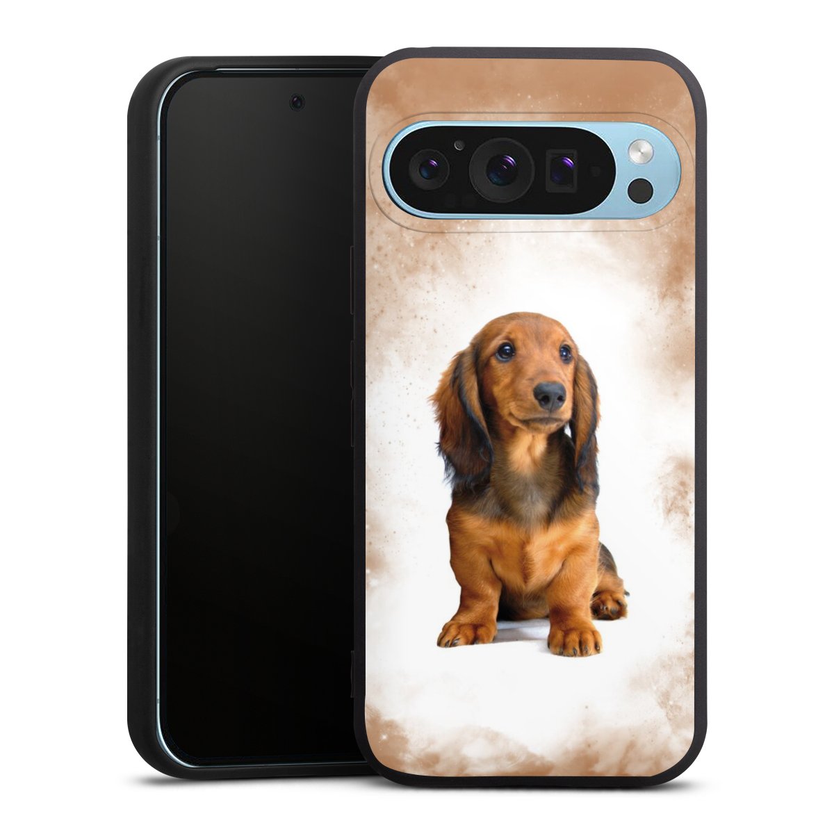 Google Pixel 9 Pro Handy Premium Silikon Hülle Handyhülle schwarz Case Dog Pet Dachshund Silikon Premium Case