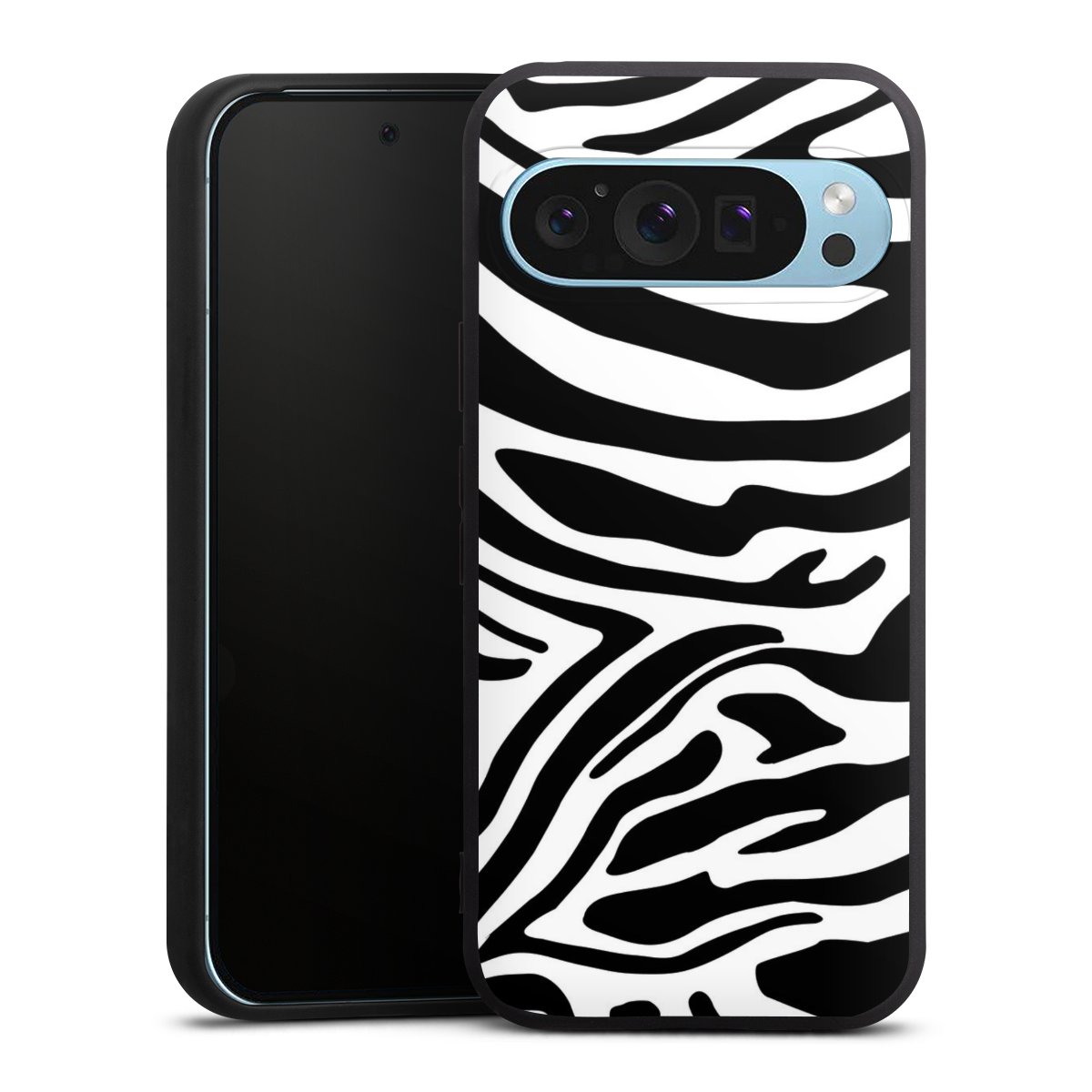 Google Pixel 9 Pro Handy Premium Silikon Hülle Handyhülle schwarz Case Zebra Animal Look Animal Print Silikon Premium Case