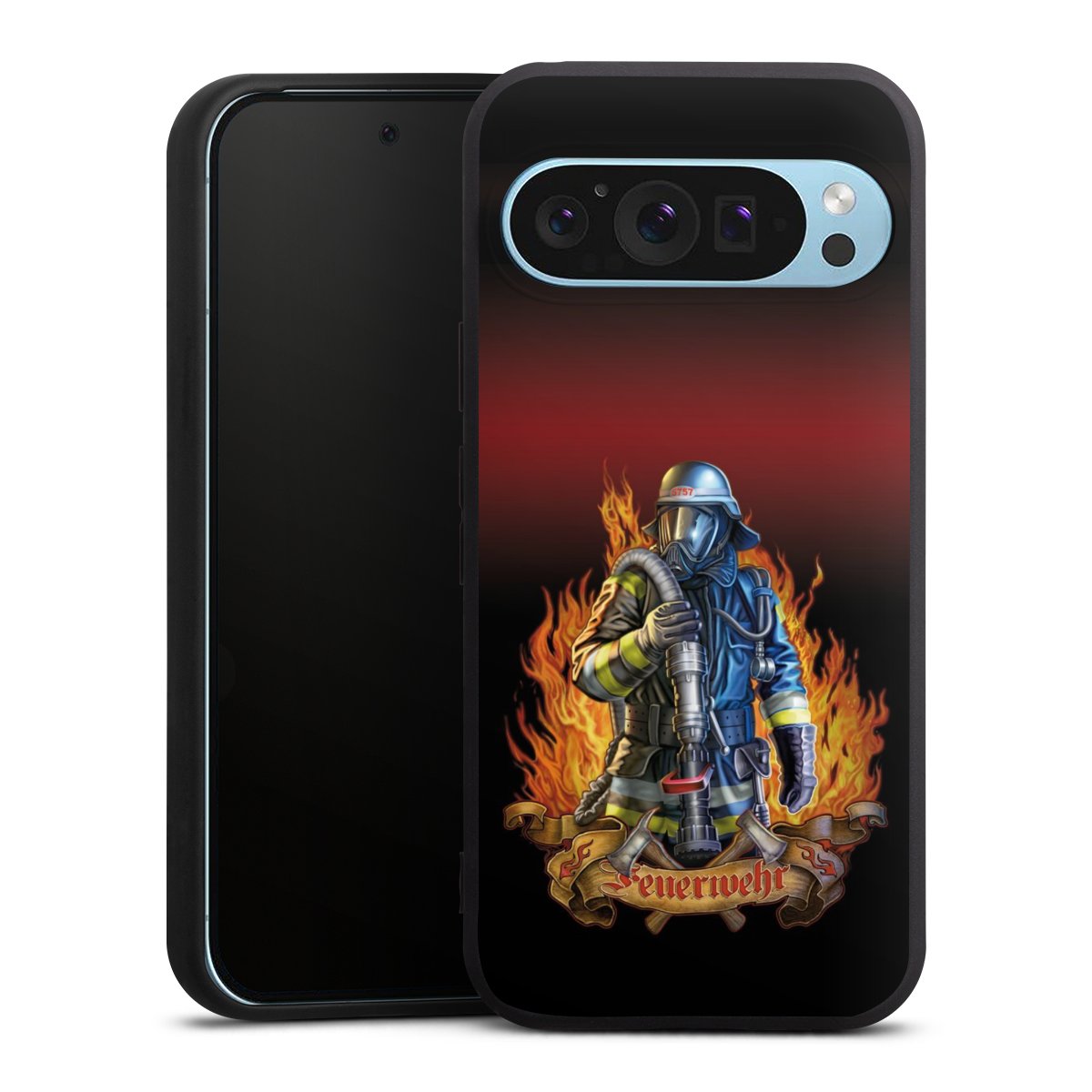 Google Pixel 9 Pro Handy Premium Silikon Hülle Handyhülle schwarz Case Job Fire Fighter Fire Fighters Silikon Premium Case