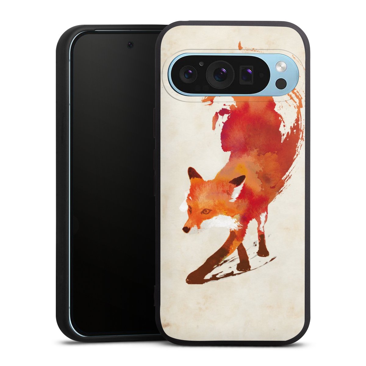 Google Pixel 9 Pro Handy Premium Silikon Hülle Handyhülle schwarz Case Fox Graphic Silikon Premium Case