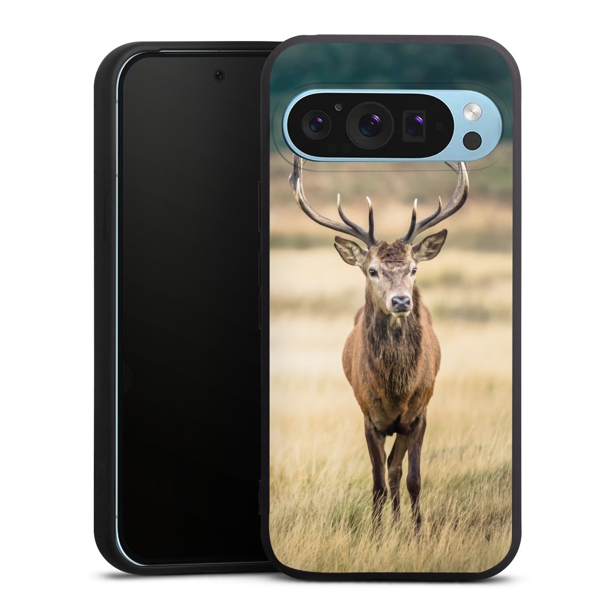 Google Pixel 9 Pro Handy Premium Silikon Hülle Handyhülle schwarz Case Deer Meadow Forrest Silikon Premium Case