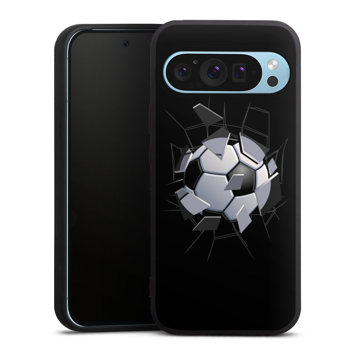 Google Pixel 9 Pro Handy Premium Silikon Hülle Handyhülle schwarz Case Sports Soccer Mosaic Silikon Premium Case