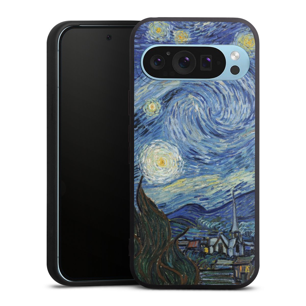 Google Pixel 9 Pro Handy Premium Silikon Hülle Handyhülle schwarz Case The Starry Night Kunst Vincent Van Gogh Silikon Premium Case