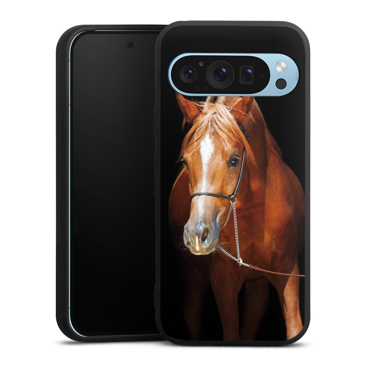 Google Pixel 9 Pro Handy Premium Silikon Hülle Handyhülle schwarz Case Mare Horse Hobby Silikon Premium Case