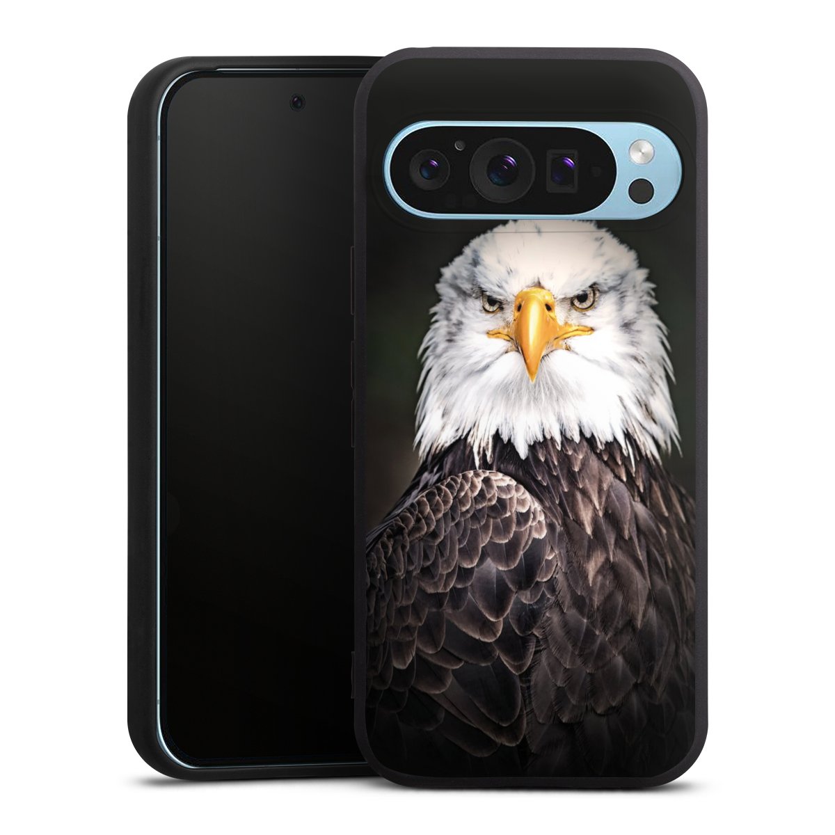 Google Pixel 9 Pro Handy Premium Silikon Hülle Handyhülle schwarz Case Eagle Bird Silikon Premium Case