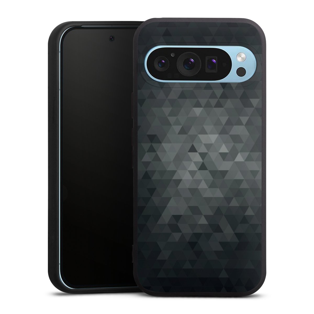 Google Pixel 9 Pro Handy Premium Silikon Hülle Handyhülle schwarz Case Black Triangle Muster Silikon Premium Case