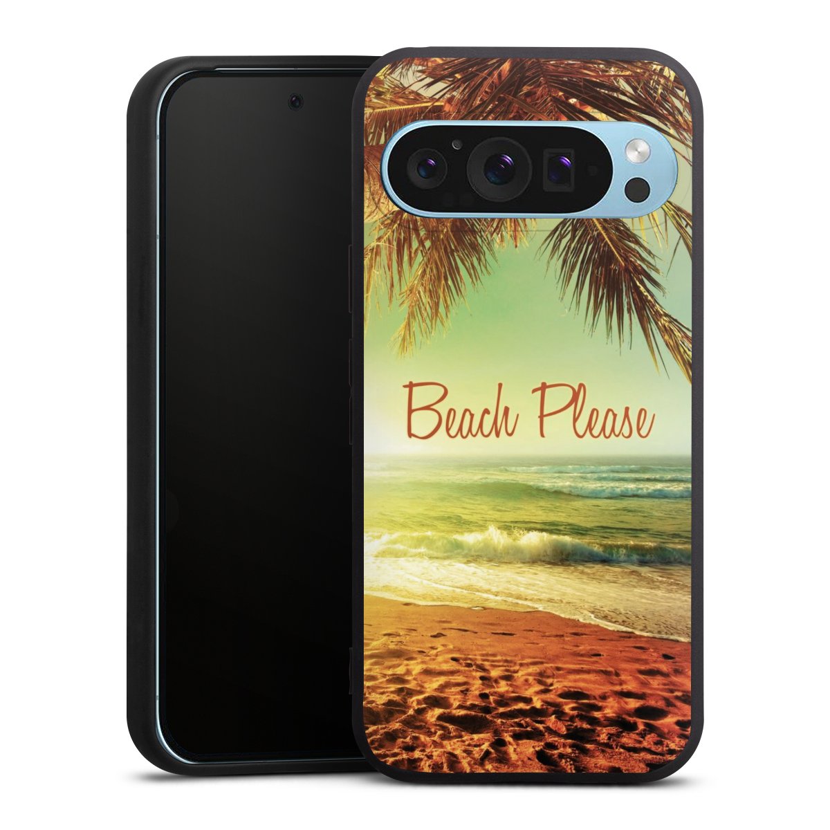 Google Pixel 9 Pro Handy Premium Silikon Hülle Handyhülle schwarz Case Beach Urlaub Palm Tree Silikon Premium Case