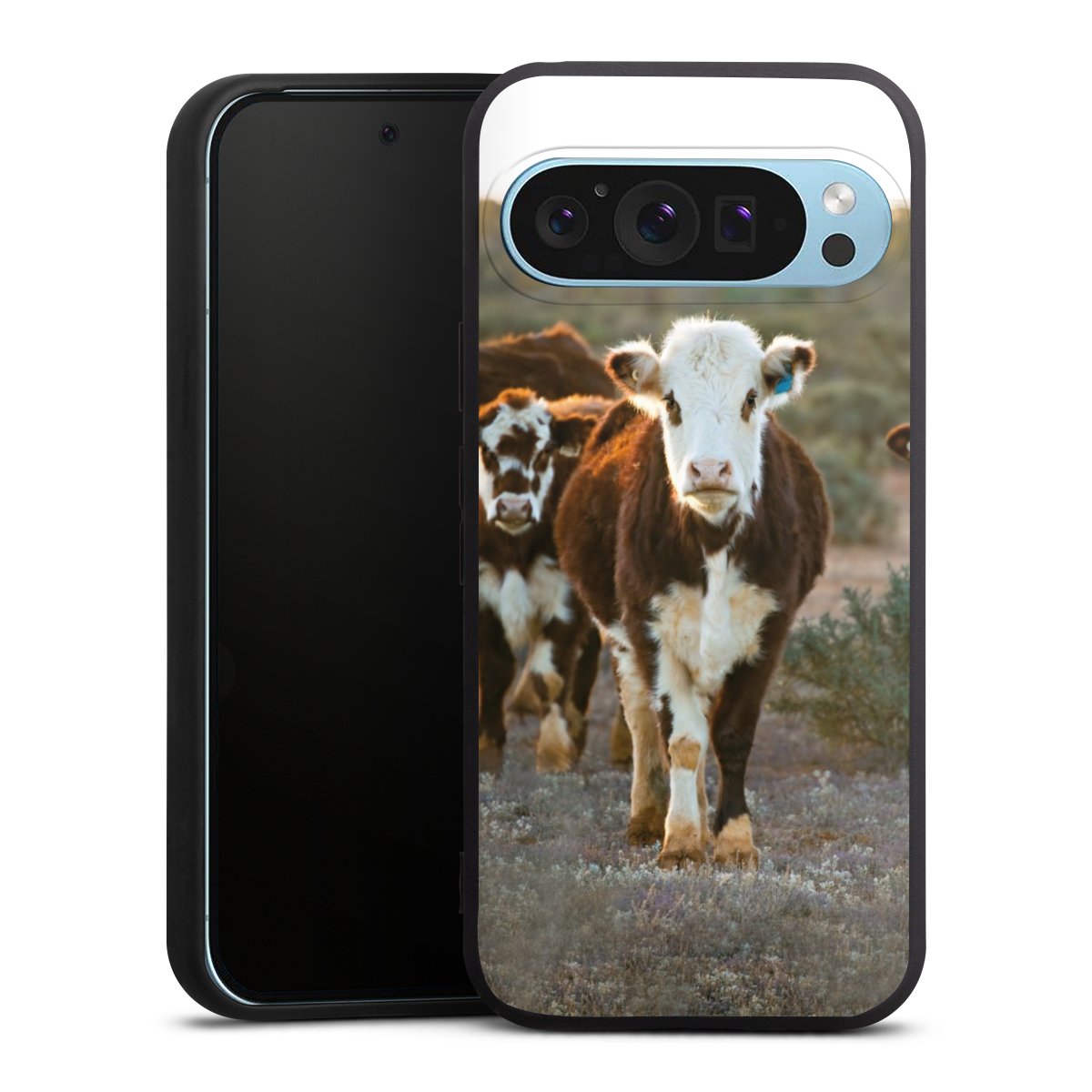 Google Pixel 9 Pro Handy Premium Silikon Hülle Handyhülle schwarz Case Cow Farmer Calf Silikon Premium Case