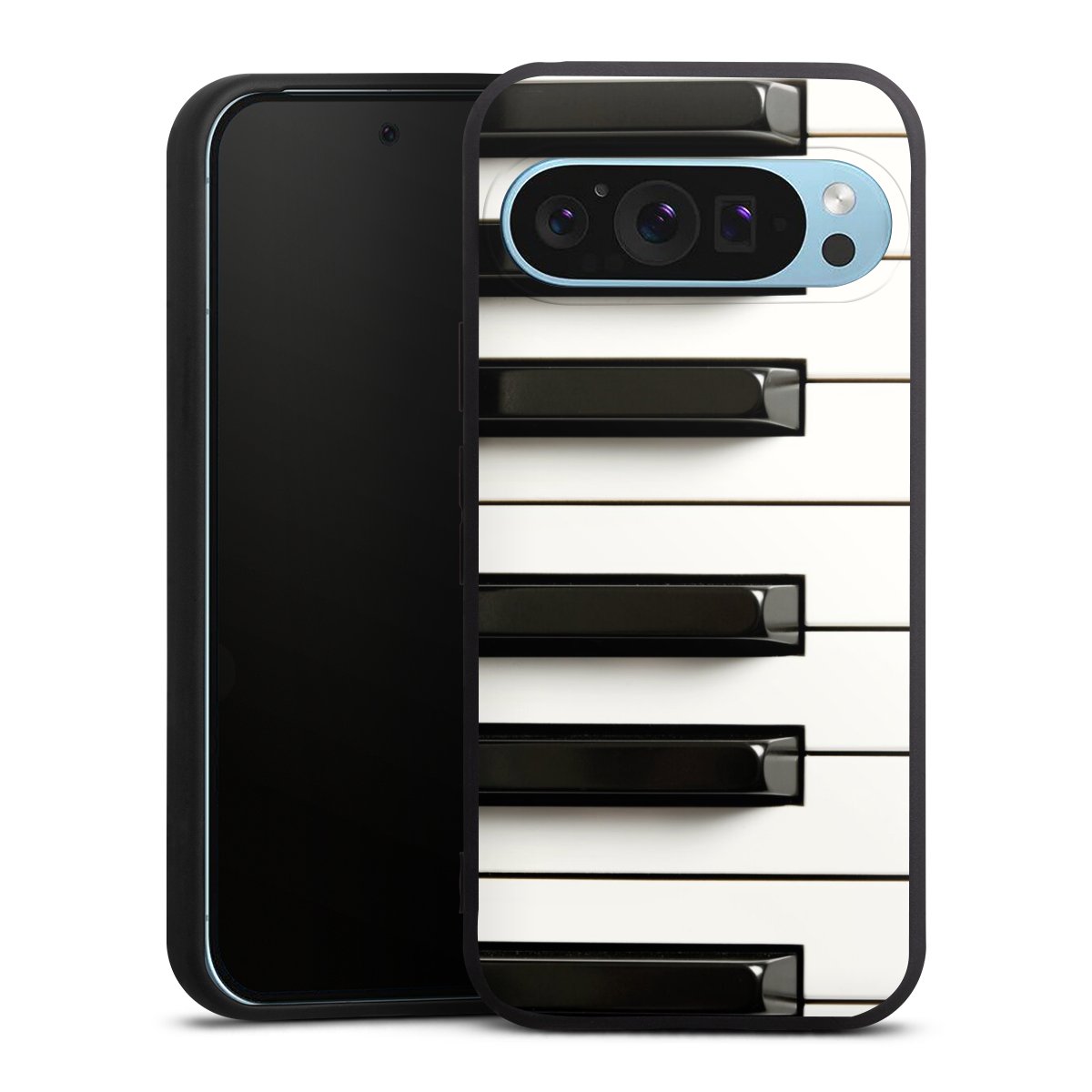 Google Pixel 9 Pro Handy Premium Silikon Hülle Handyhülle schwarz Case Klavier Piano Music Silikon Premium Case