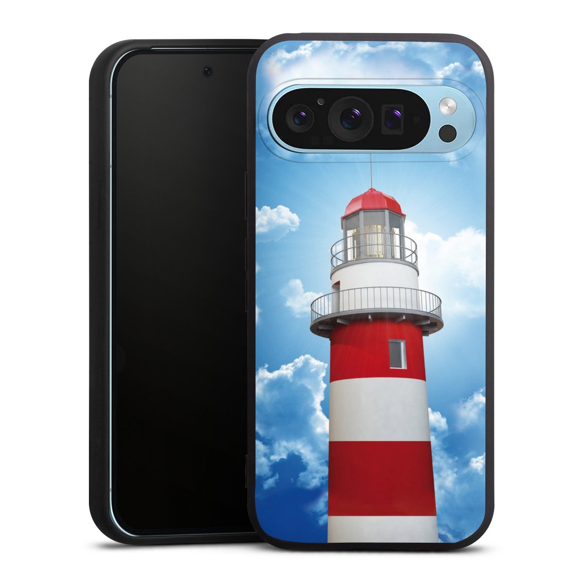 Google Pixel 9 Pro Handy Premium Silikon Hülle Handyhülle schwarz Case Lighthouse Sky Cloud Silikon Premium Case