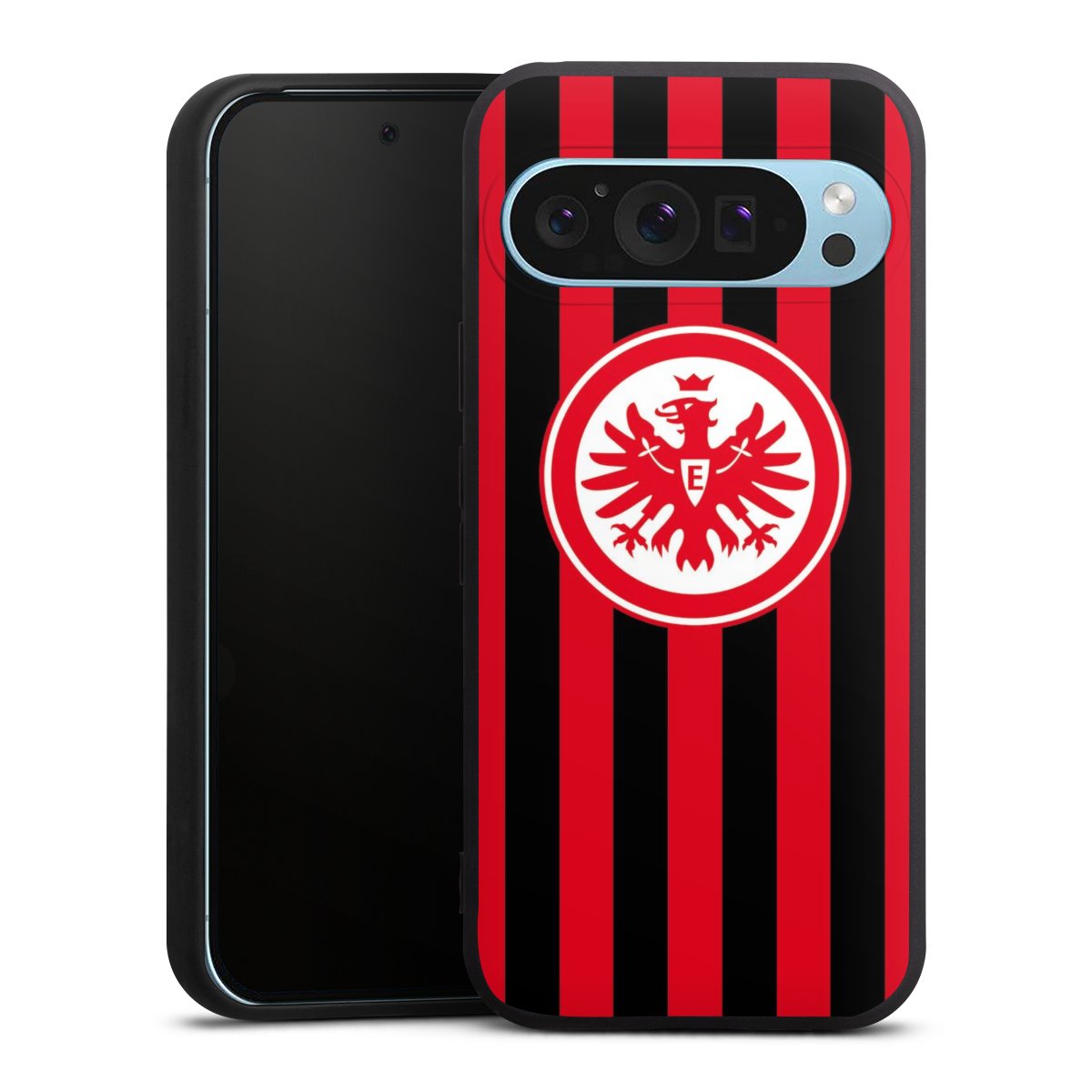 Google Pixel 9 Pro Handy Premium Silikon Hülle Handyhülle schwarz Case Stripes Sge Eintracht Frankfurt Silikon Premium Case