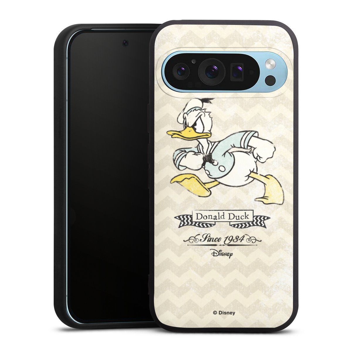 Google Pixel 9 Pro Handy Premium Silikon Hülle Handyhülle schwarz Case Official Licensed Product Disney Donuld Duck Vintage Silikon Premium Case