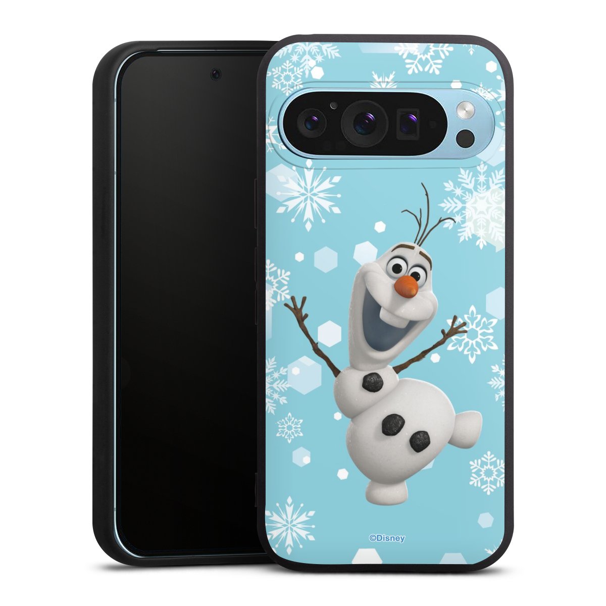 Google Pixel 9 Pro Handy Premium Silikon Hülle Handyhülle schwarz Case Disney Official Licensed Product Frozen Olaf Silikon Premium Case